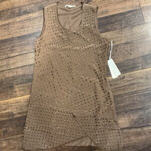 Elegant Tan Studded Mini Dress